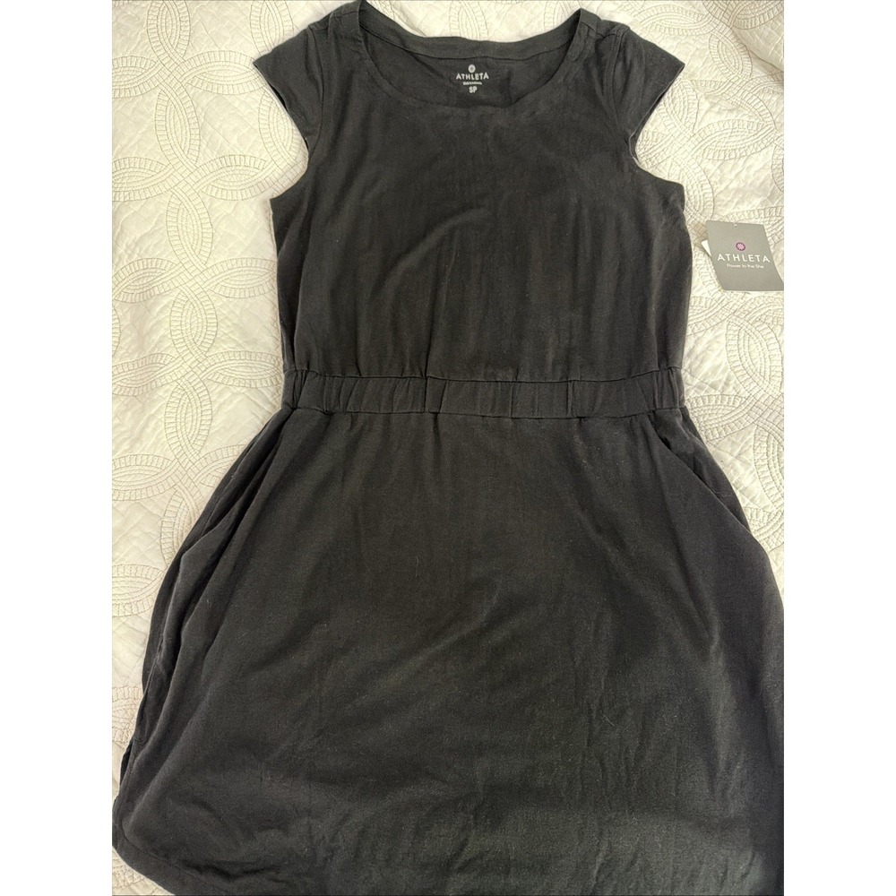 NWT Athleta Redonco Active Comfortable Black Dress Cap Sleeves Pockets Sz Small‎